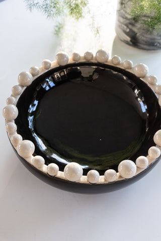 Image of the Large Black & Cream Bobble Edged Bowl - Dia.37cm