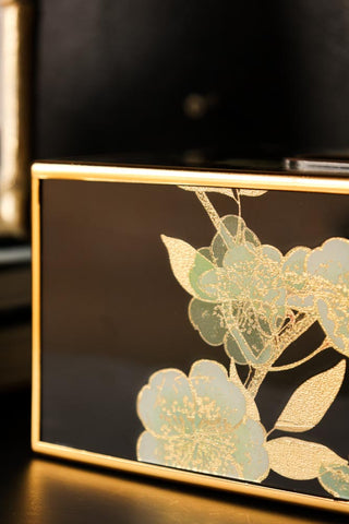 Detail image of the Black & Gold Blossom Tissue Box