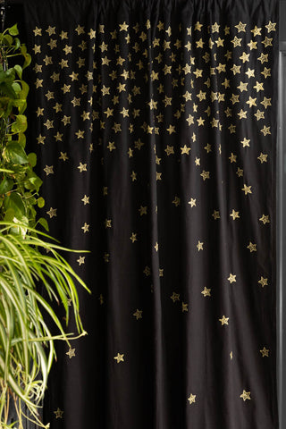 Image of the finish for the Set of 2 Black Curtains with Gold Embroidered Stars
