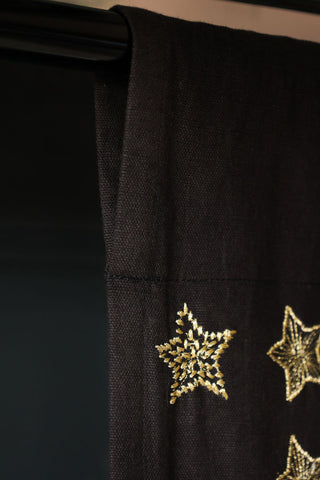 Image of the top of the Set of 2 Black Curtains with Gold Embroidered Stars
