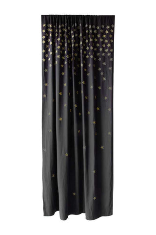 Image of the Set of 2 Black Curtains with Gold Embroidered Stars on a white background