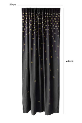 Image of the Set of 2 Black Curtains with Gold Embroidered Stars with dimensions