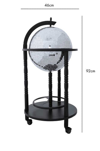 Dimension image of the Black Disco Ball Drinks Trolley Cart