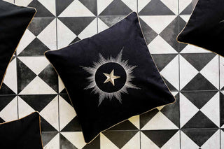Landscape image of the Black Star Embroidered Cushion