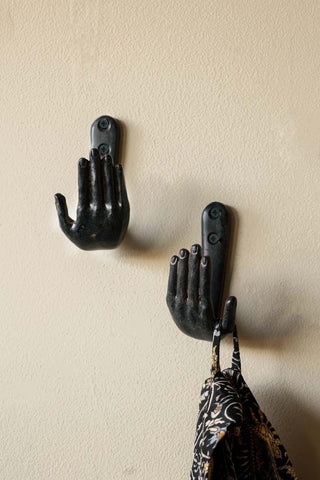 Lifestyle image of the Set of 2 Black Iron Hand Hooks