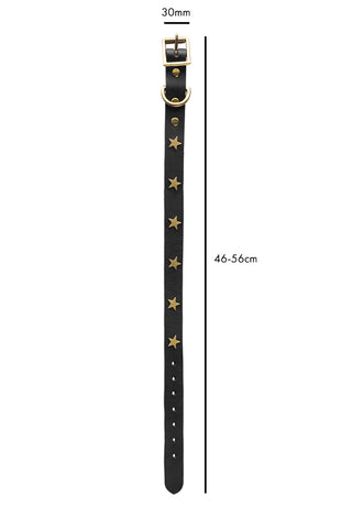 Dimension image of the Black Leather Dog Collar With Stars - Size 5