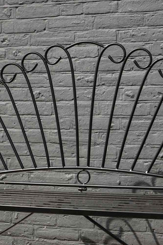 Close-up image of the back of the Black Metal Garden Bench