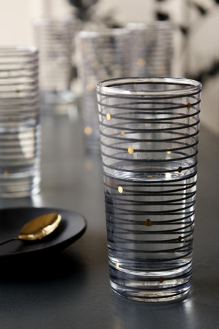 Image of the Black Rings With Gold Spots Hi-Ball Glass