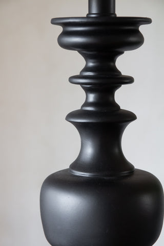Image of the detail on the Black Turned Wood Table Lamp With Linen Lamp Shade