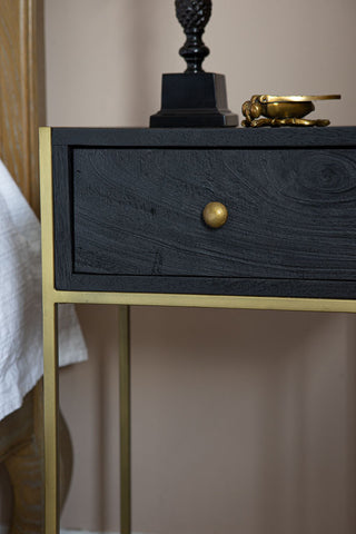 Image of the Black Wood & Brass Leg Bedside Table