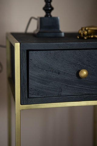 Image of the Black Wood & Brass Leg Bedside Table