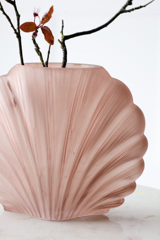 Image of the Blush Pink Frosted Glass Shell Vase