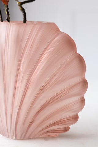Close-up image of the Blush Pink Frosted Glass Shell Vase