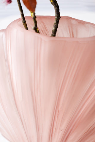 Image of the finish for the Blush Pink Frosted Glass Shell Vase