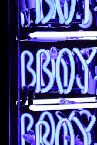 Close-up image of the Boys Boys Boys Neon Light Box lit up
