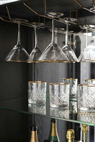 Image of the glass holders in the Brooklyn Black & Natural Oak Drinks Cabinet
