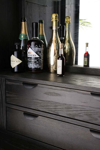 Image of the drawers inside the Brooklyn Black & Natural Oak Drinks Cabinet