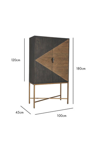Image of the Brooklyn Black & Natural Oak Drinks Cabinet on a white background with dimensions