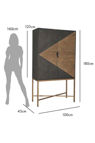 Image of the Brooklyn Black & Natural Oak Drinks Cabinet on a white background with silhouette