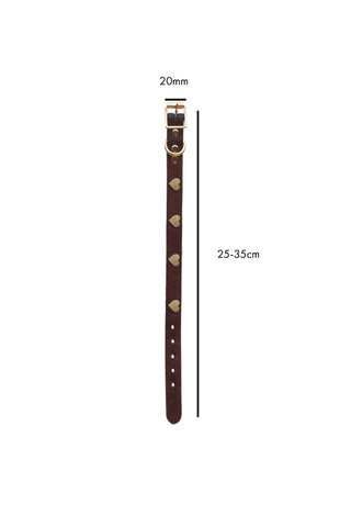 Image of the Brown Leather Dog Collar With Hearts - Size 2 on a white background