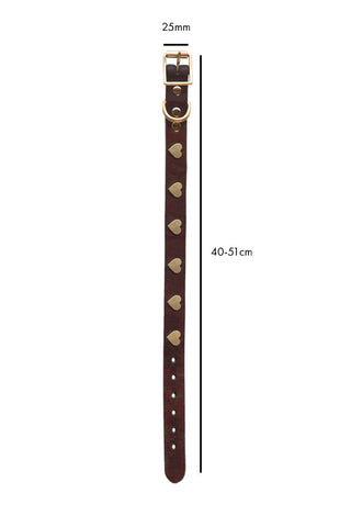 Image of the Brown Leather Dog Collar With Hearts - Size 4 on a white background