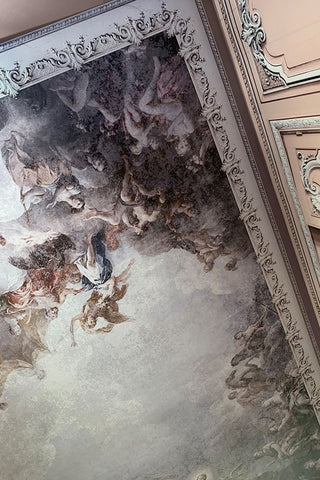 Close-up corner image of the Ceiling Of The Chateau de Versailles Panoramic Wallpaper on a ceiling