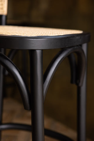 Image of the wooden frame on the Chez Pitou Black Wood & Woven Cane Bar Stool