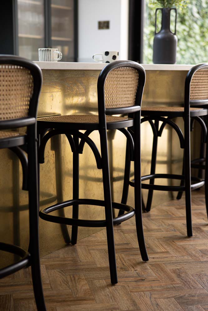 Chez Pitou Black Wood Woven Cane Bar Stool Rockett St George