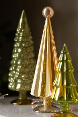 Detail image of the Luxury Set Of 3 Golden Yellow Pleated Christmas Trees