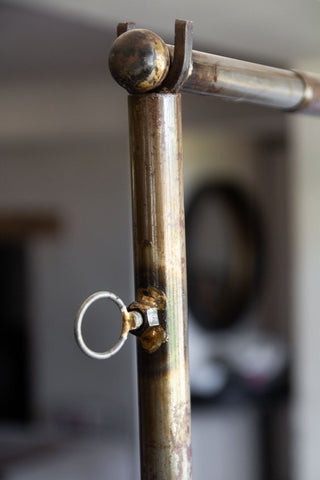 Image of the vintage finish on the Clamp-On Table Stand For Hanging Decorations Over Your Table