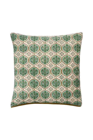 Image of the Green Clover Block Printed Cushion on a white background