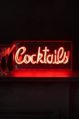 Image of the Cocktails Neon Light Box lit up