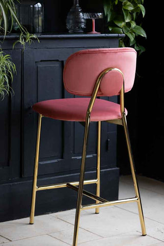 Image of the Coral Pink Velvet Bar Stool With Gold Legs