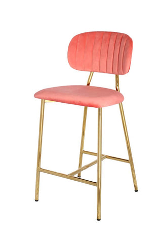 Image of the Coral Pink Velvet Bar Stool With Gold Legs on a white background