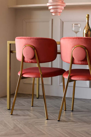 Image of the Coral Pink Velvet Dining Chair With Gold Legs