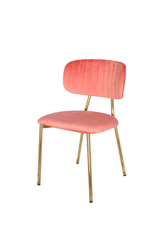 Image of the Coral Pink Velvet Dining Chair With Gold Legs on a white background