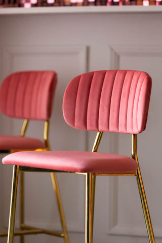 Image of the Coral Pink Velvet Bar Stool With Gold Legs