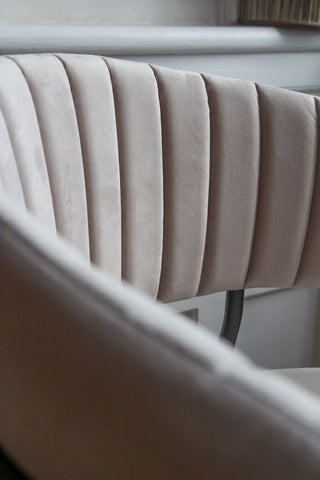 Detail Image of the back of the Curved Back Velvet Bar Stool In Mink Grey