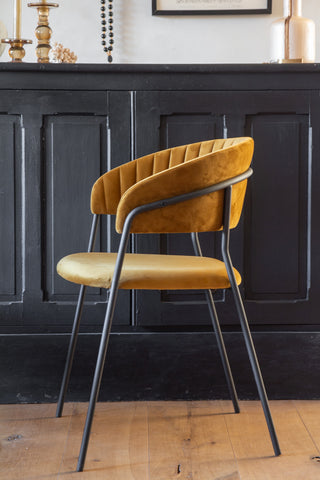 Side image of the Curved Back Velvet Dining Chair In Golden Ochre