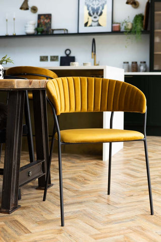 Image of the Curved Back Velvet Dining Chair In Golden Ochre