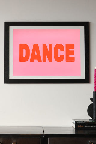 Lifestyle image of the Dance By Native State A2 Typographic Art Print With Black Wooden Frame