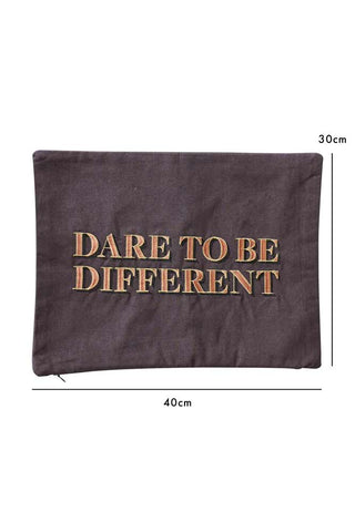 Dimension image of the Dare To Be Different Embroidered Brown Cushion