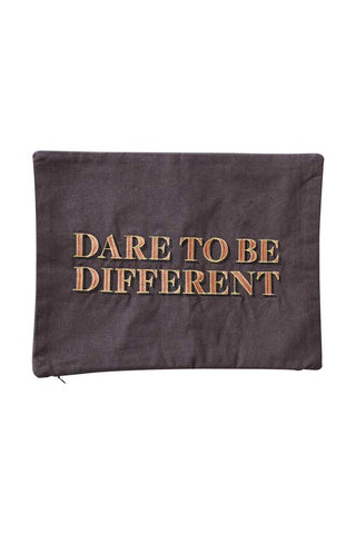 Image of the Dare To Be Different Embroidered Brown Cushion on a white background