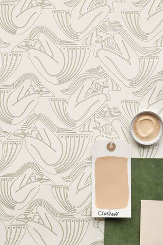 Flat lay image of the Rockett St George Deco Nymph Parchment Wallpaper
