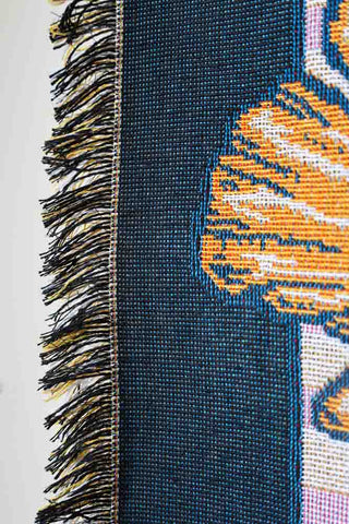 Image of the tassels on the Denim & Bone Midnight Blue Loved Woven Cotton Throw