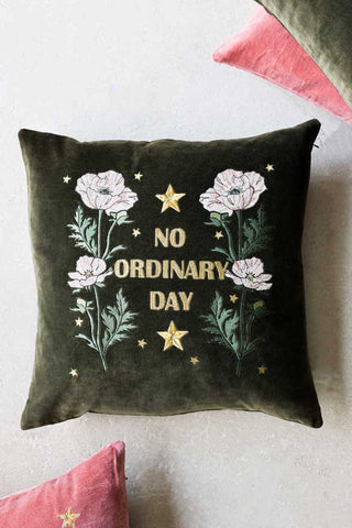 Lifestyle image of the Denim & Bone X Rockett St George No Ordinary Day Cushion from above