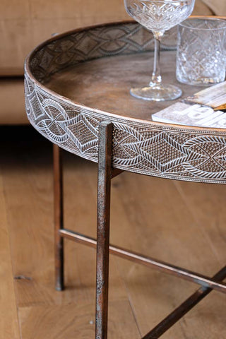 Close-up image of the Detailed Bronze Tray Round Side Table