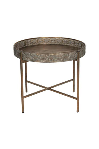 Image of the Detailed Bronze Tray Round Side Table on a white background