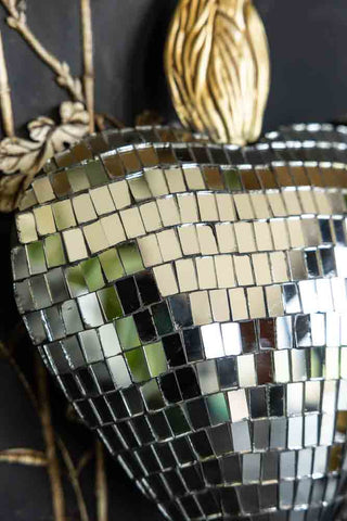 Close-up image of the Disco Ball Mirrored Heart Ornament