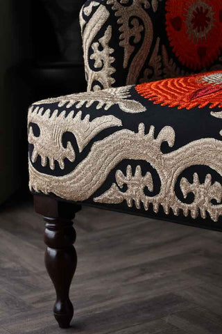 Image of the front of the seat on the Embroidered Folk Pattern Armchair